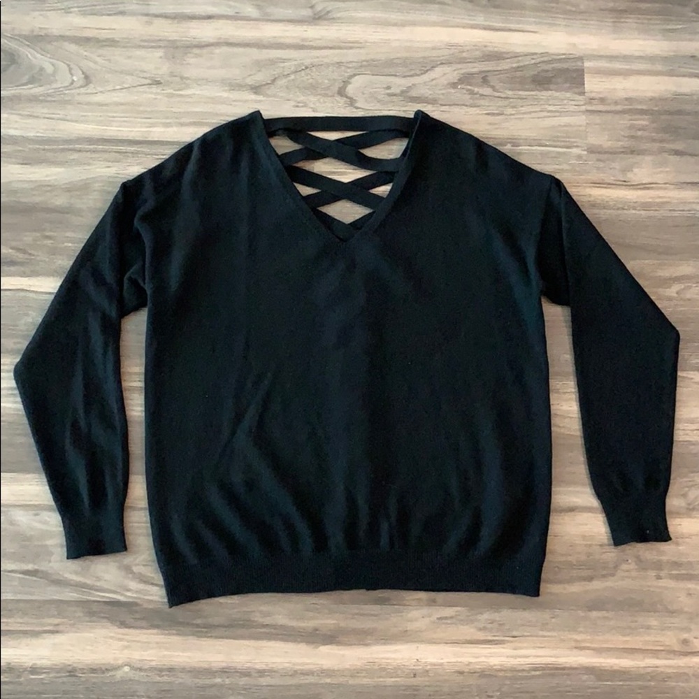 Aqua lace back cashmere sweater. Sz Small